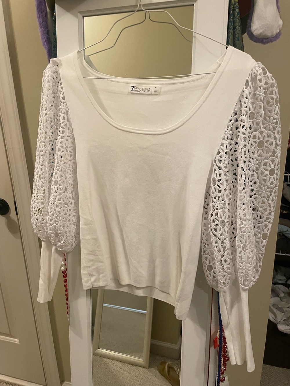 White Crochet Puff-Sleeve Top